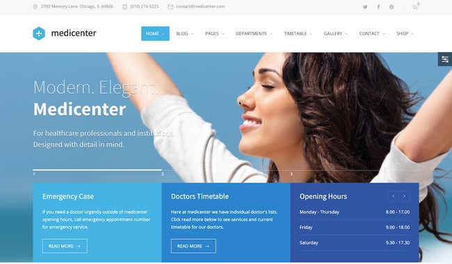 wordpress health themes: MediCenter displays opening hours and timetable