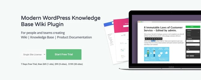 product page for the wordpress knowledge base plugin helpie wp