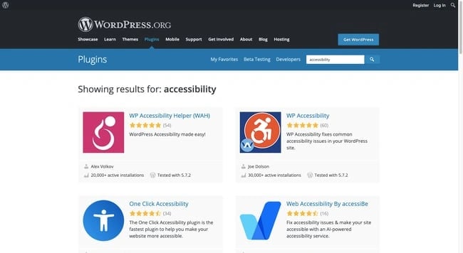 list of accessibility plugins in WordPress directory
