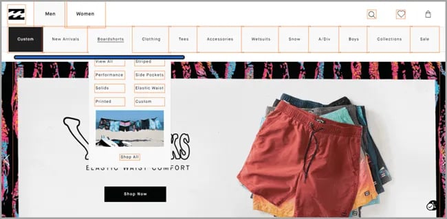 Billabong website with accessibe Widget enabled