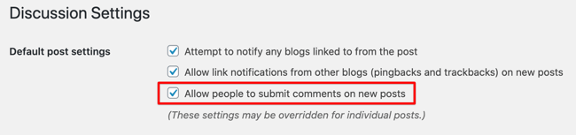 wordpress disable comments: the discussion settings menu in wordpress where users can disable comments