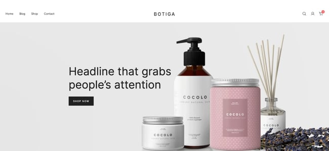 WordPress ecommerce themes: Botiga homepage 
