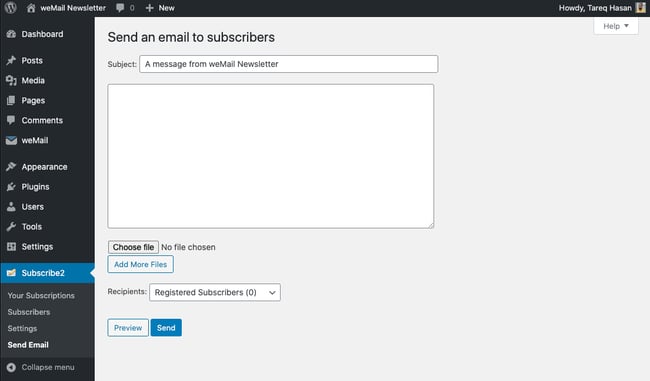 wordpress email plugins: subscribe2