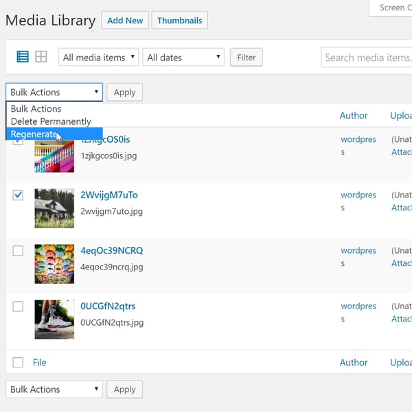 WordPress featured image plugin, Real Thumbnail Generator interface