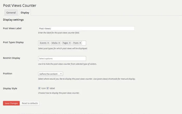 sample view of post views counter admin panel plugin for WordPress post views