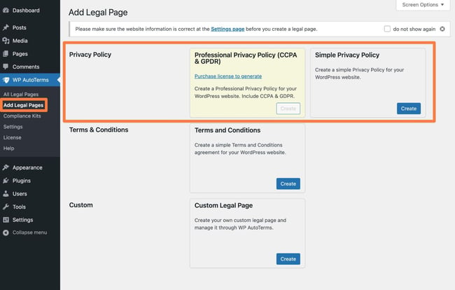 How to add a privacy policy to WordPress site, alternative method with a plugin.