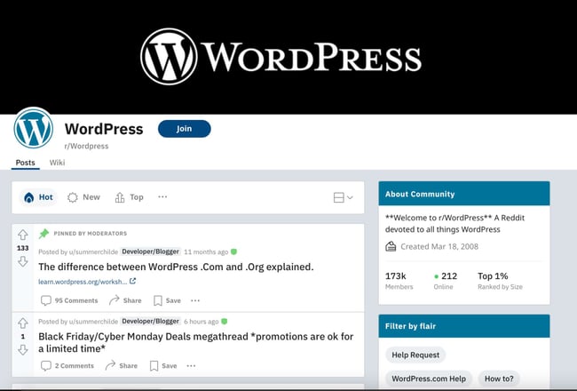 WordPress reddit communities, r/WordPress