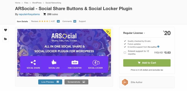 WordPress social sharing plugins: ARSocial