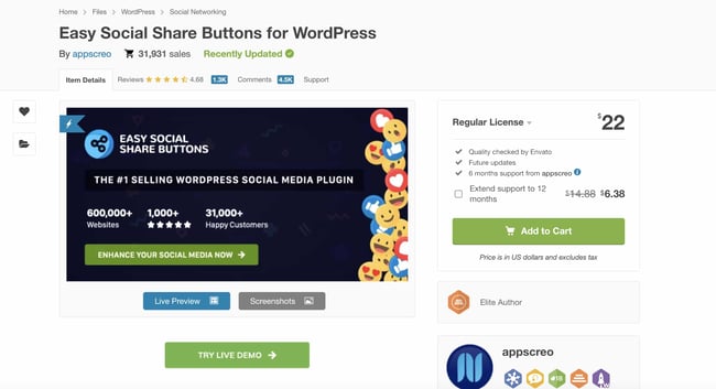 WordPress social sharing plugins: Easy Social Share Buttons for WordPress