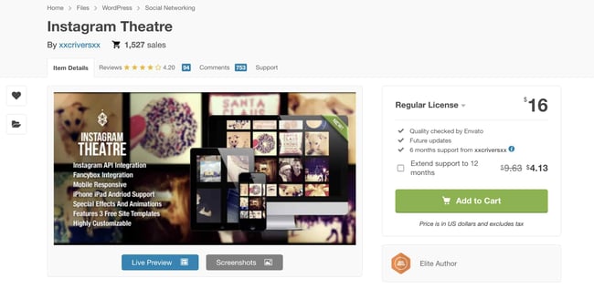 WordPress social sharing plugins: Instagram theatre 
