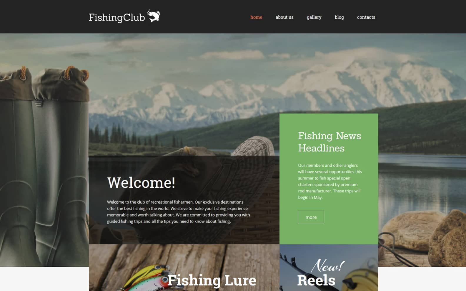 WordPress sports theme Fishing Club demo