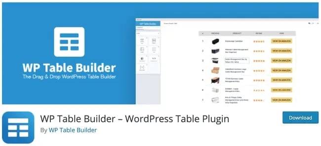 WordPress responsive table plugin product page: WP Table Builder