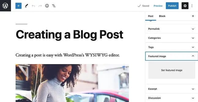 WordPress featured image, default