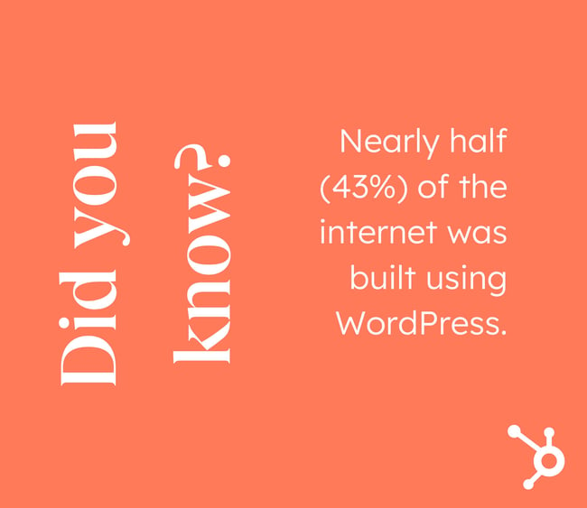 WordPress vs Builderall: Orange box with white text reading: Did you know? Nearly half of the internet (43%) was built using WordPress. 