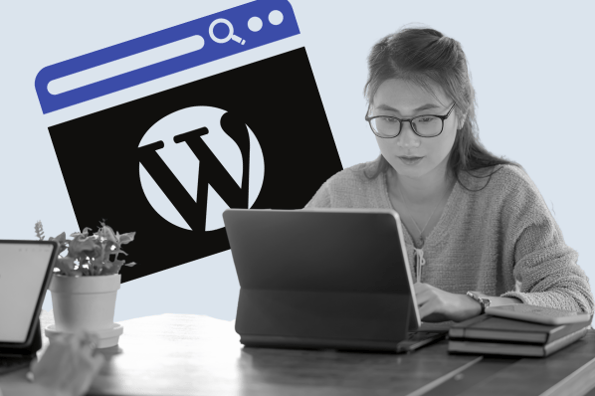 person using wordpress widgets on a laptop