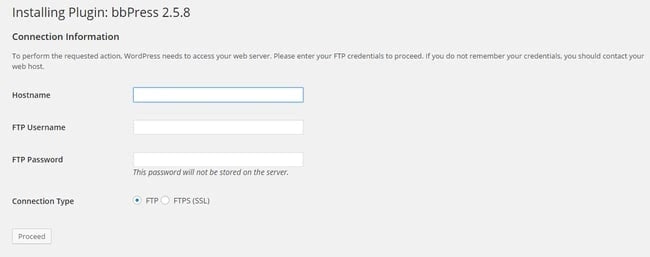 the username and password page for accessing ftp in wordpress