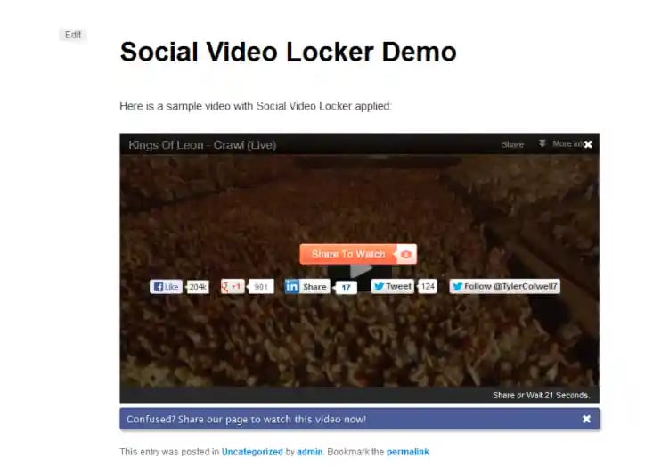 Social Video Locker Content locker WordPress plugin
