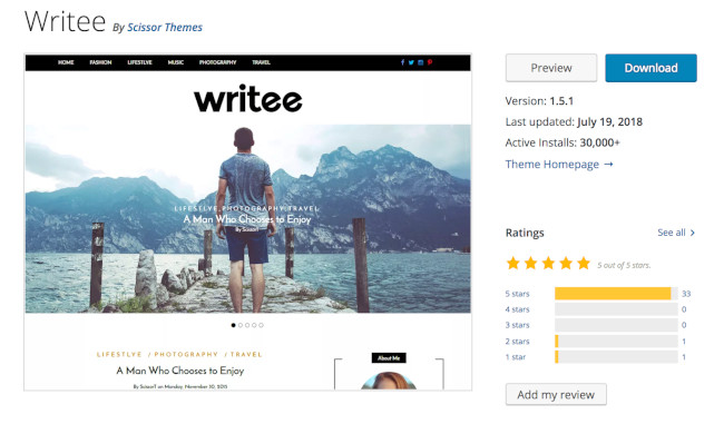 writee wordpress theme for bloggers