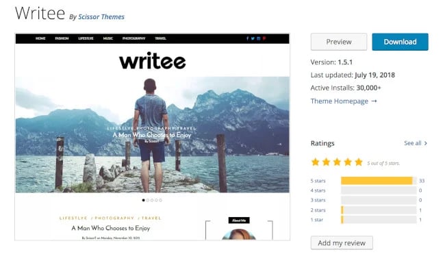 Free WordPress theme: Writee