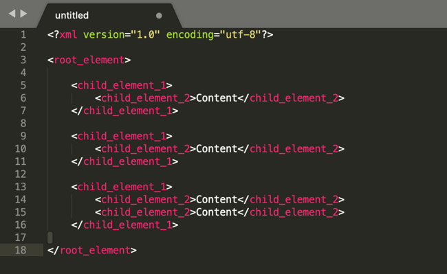 an XML file with root and child elements