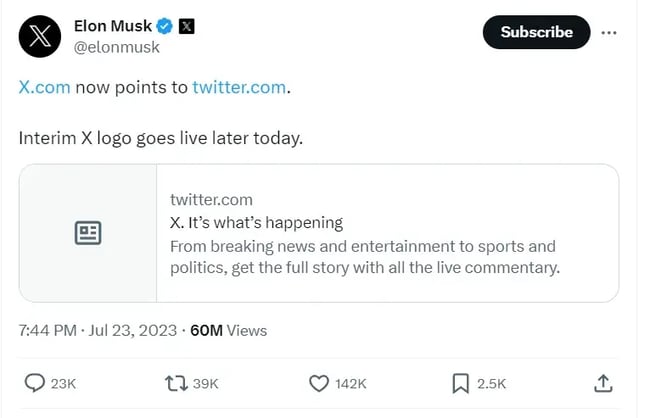 Elon Musk’s announcement about rebranding