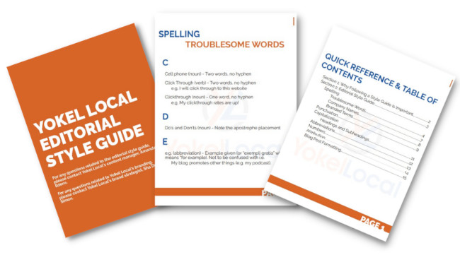 pages from hubspot agency yokel local's writing style guide
