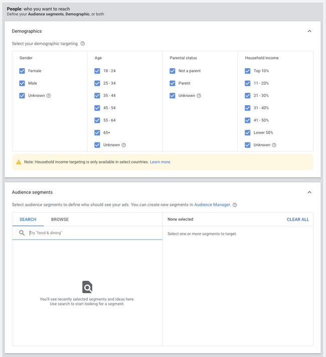 How to advertise on YouTube: Choose demographics