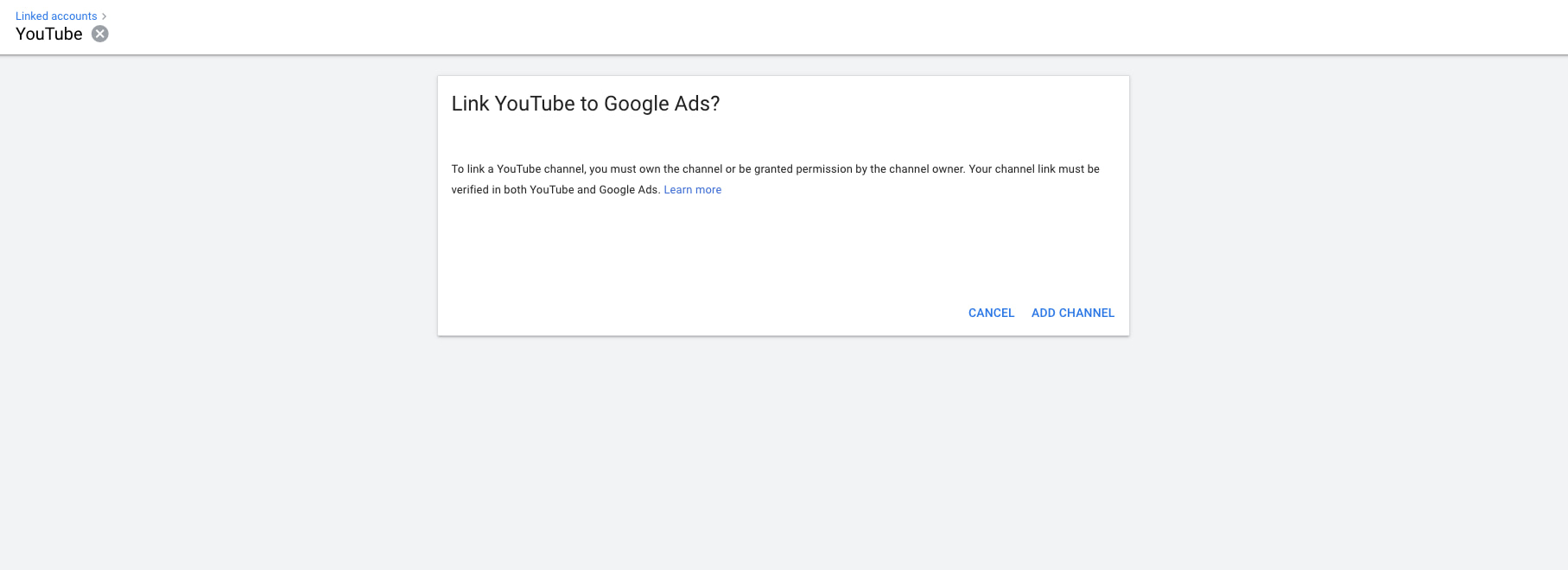 Linking YouTube channel to Google Ads