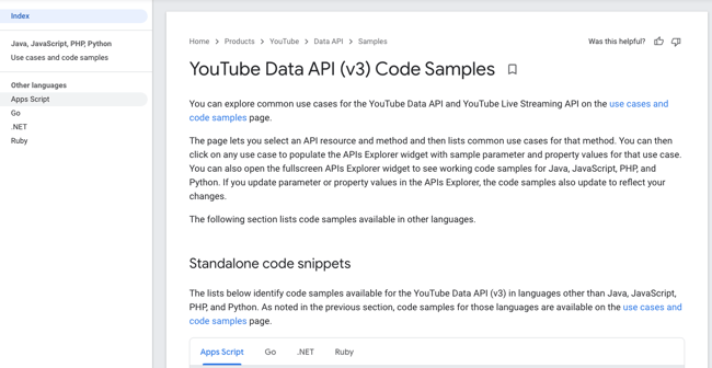YouTube API examples: Code samples