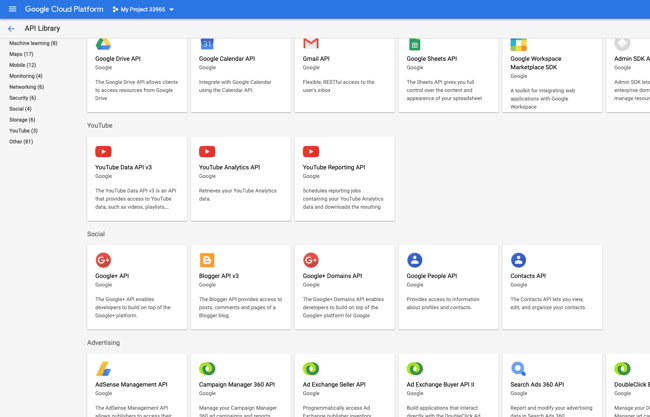 Google's API library, where the YouTube API is located