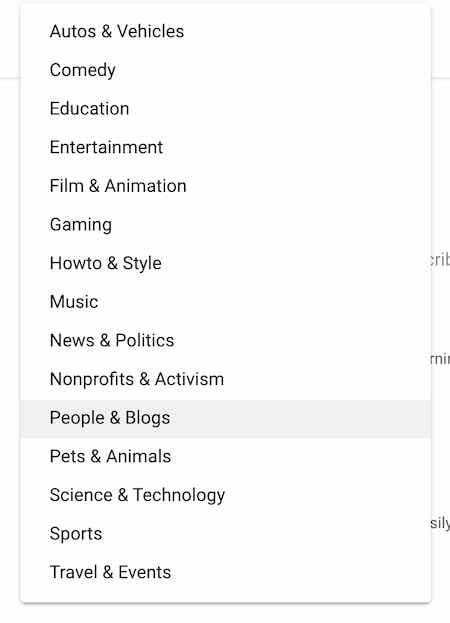 YouTube SEO Checklist: categories