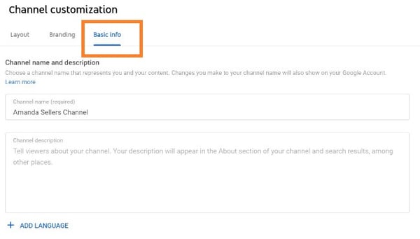youtube channel customization basic info