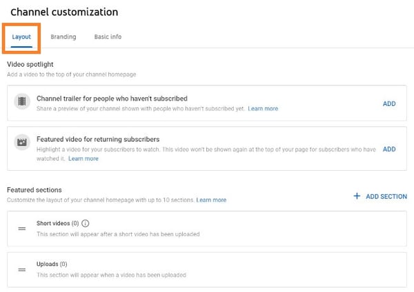 youtube channel customization layout