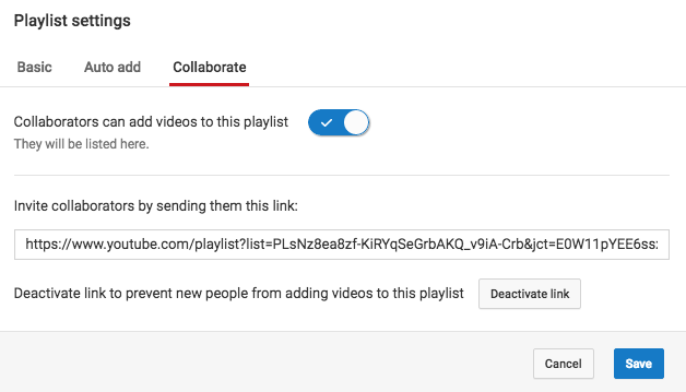 YouTube collaborate playlist setting.