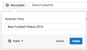 YouTube create new playlist page. YouTube create new playlist page.