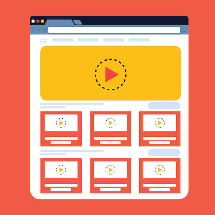 Channel page illustration with video grid template showing YouTube image sizes for video thumbnails