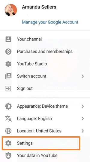 youtube channel settings menu