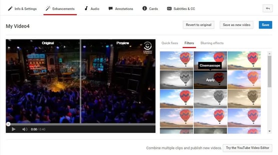 YouTube filters and other enhancements.