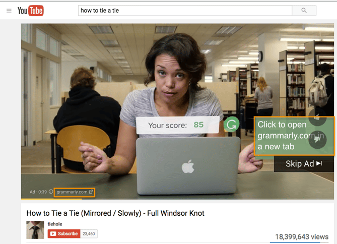 TrueView In-Stream video ad by Grammarly