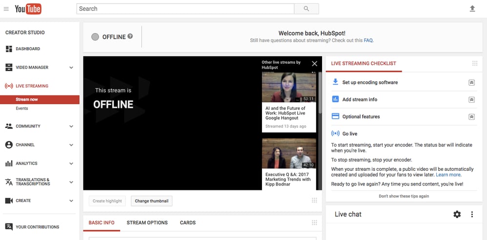 youtube_livestream dashboard.