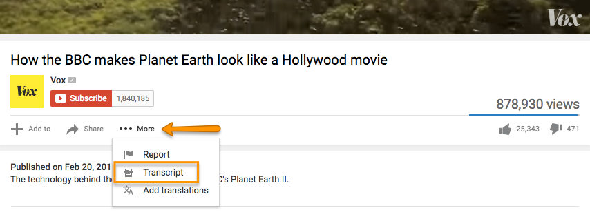 YouTube's more tag to find the video transcript. YouTube's more tag to find the video transcript.