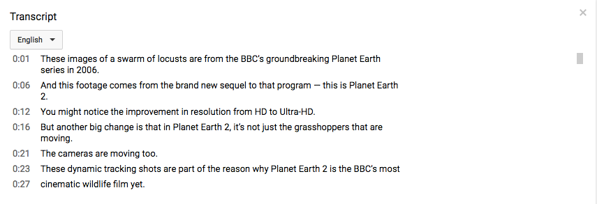 Example of a YouTube transcript. Example of a YouTube transcript.