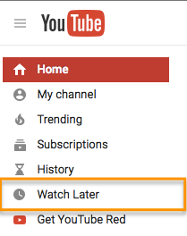 YouTube watch later option. YouTube watch later option.