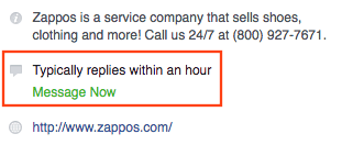Zappos response rate on Facebook.