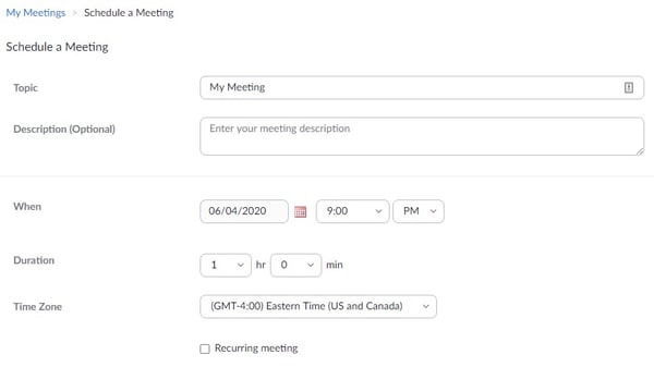 zoom meeting scheduler interface
