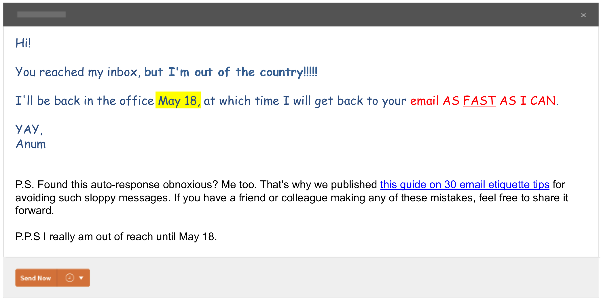 out of office email replies sample