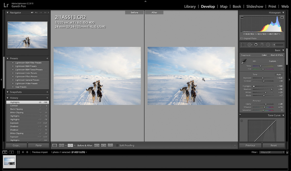 Example of editing in Lightroom