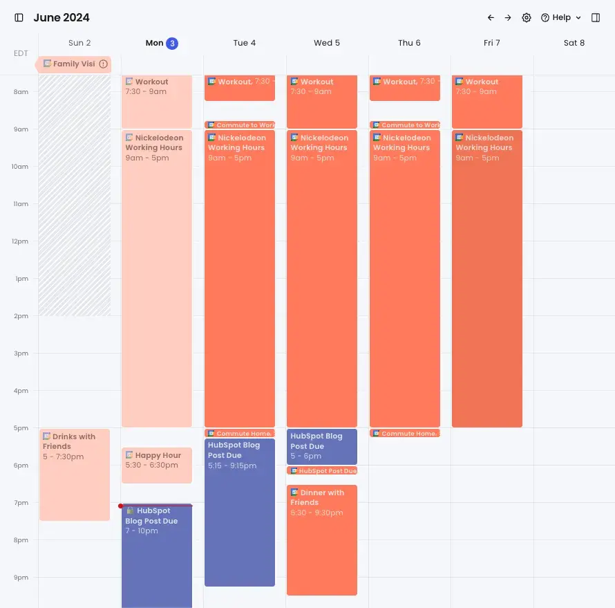 Screenshot from Reclaim AI tool for productivity showing calendar feature