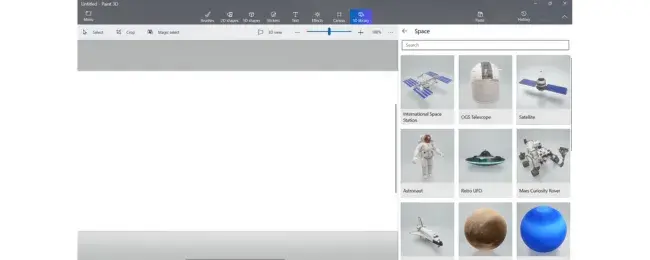 Screenshot of free design software Paint 3D, selecting project