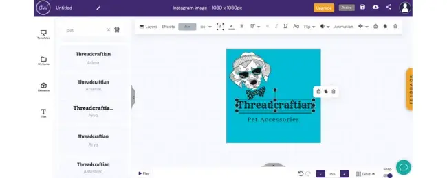 Screenshot of free design software designwizard, using design features